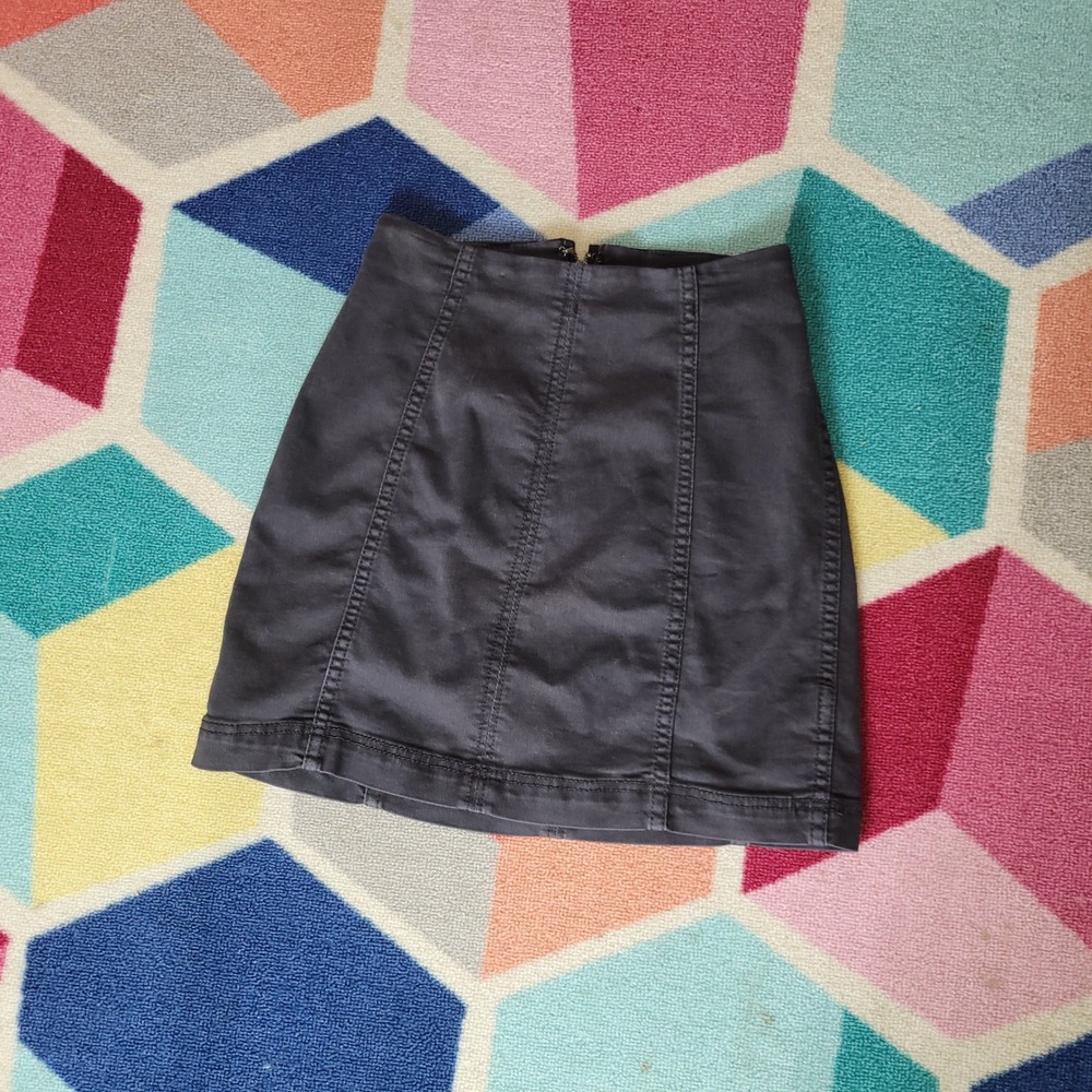 Free People Modern Femme Mini Skirt Charcoal‎ Grey High Waisted Seamed Denim 4